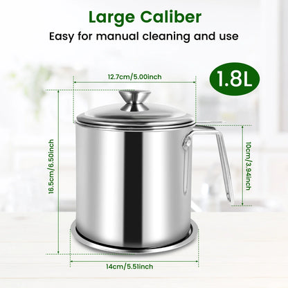 2L/1.5L Stainless Steel Oil Filter Fry Basket – Fine Mesh Strainer Pot for Oil Storage and Kitchen Grease