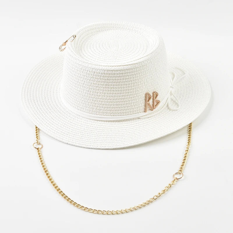 Women's Straw Sun Hat - Elegant Ribbon Decor Beach Travel & Party Dress Hat