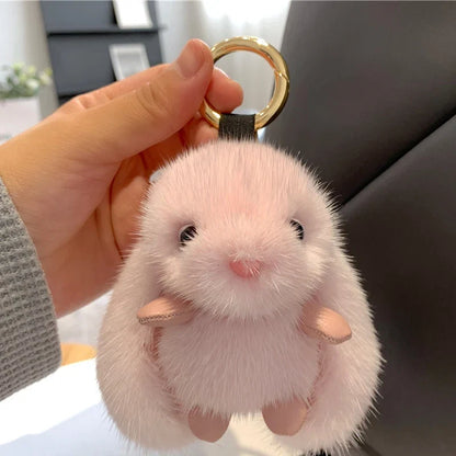 Fluffy Rabbit Fur Pom Pom Keychain - Soft Bunny Bag Charm & Cute Accessory Gift for Girls