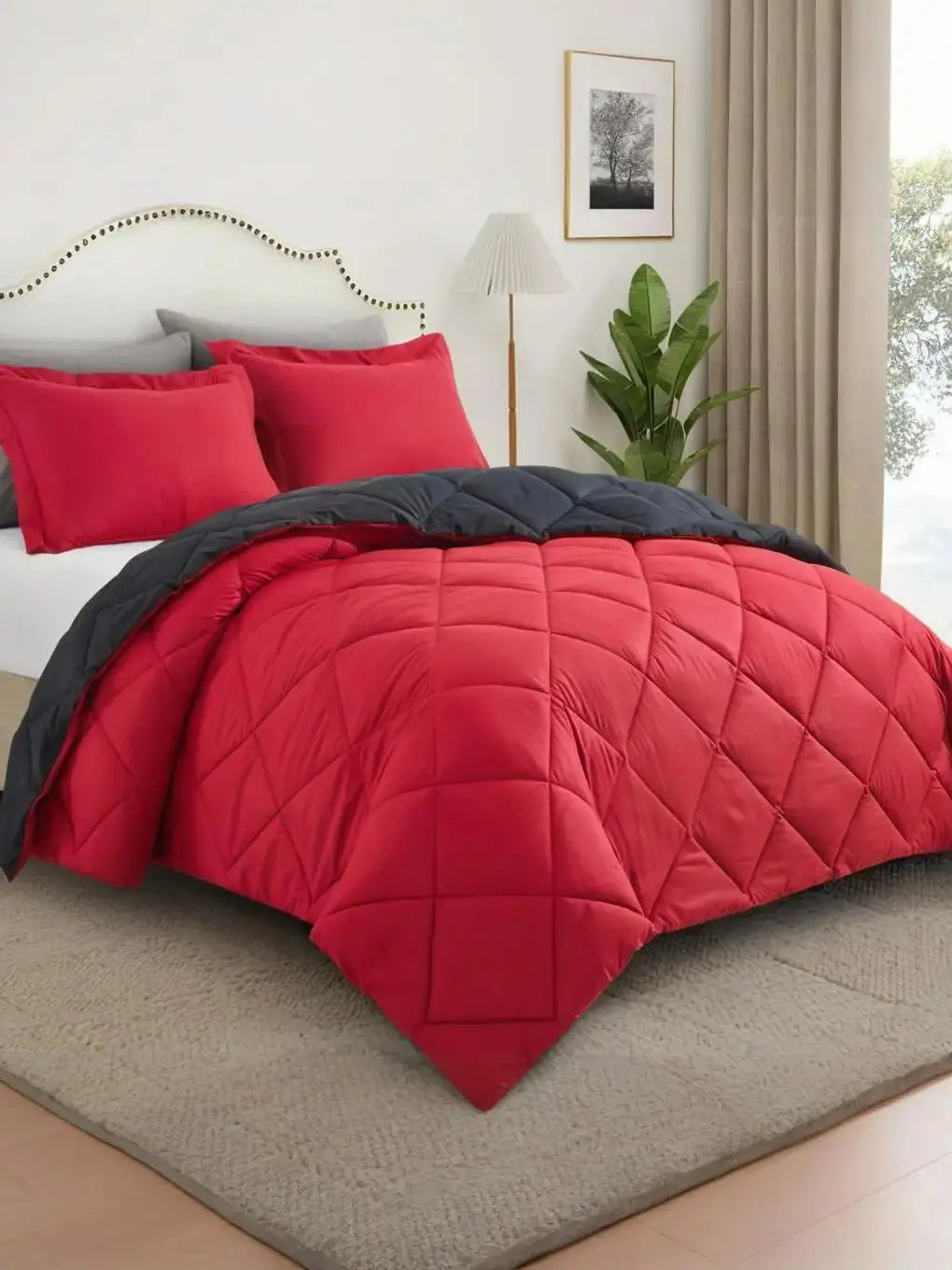 2/3PCS Reversible Comforter Bedding Set – Queen/King Size for All Seasons with Pillow Shams