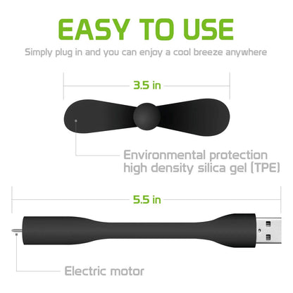 Mini USB Flexible Fan – Bendable Portable Hand Fan for Laptop, PC, Power Bank, and AC Charger, Summer Cooling Gadget