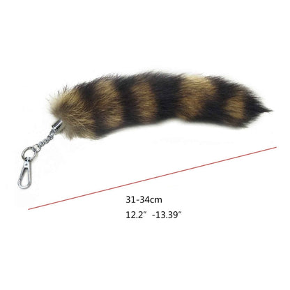 Plush Fox & Raccoon Tail Keychain – 28cm Furry Animal Tail Pompom Bag Charm & Keyring Pendant