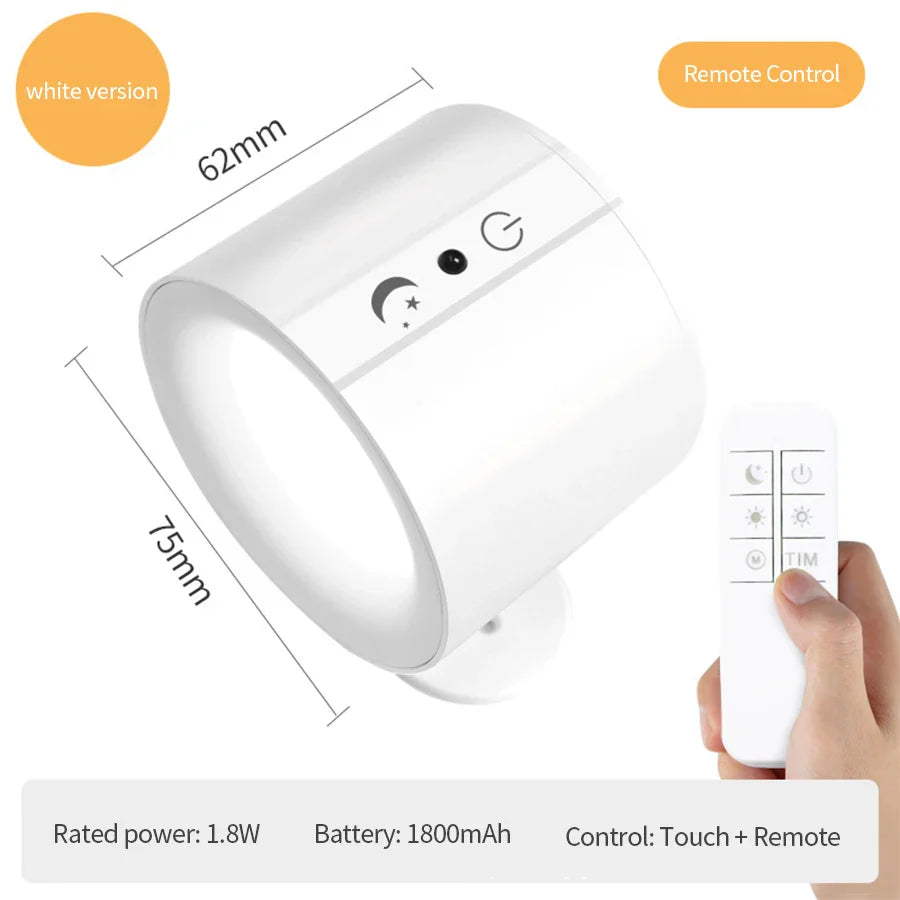 LED Wall Sconces Light – Touch Control Double Head Wall Lamp, 360° Rotatable, 3 Colors, Wireless Night Lights for Bedroom