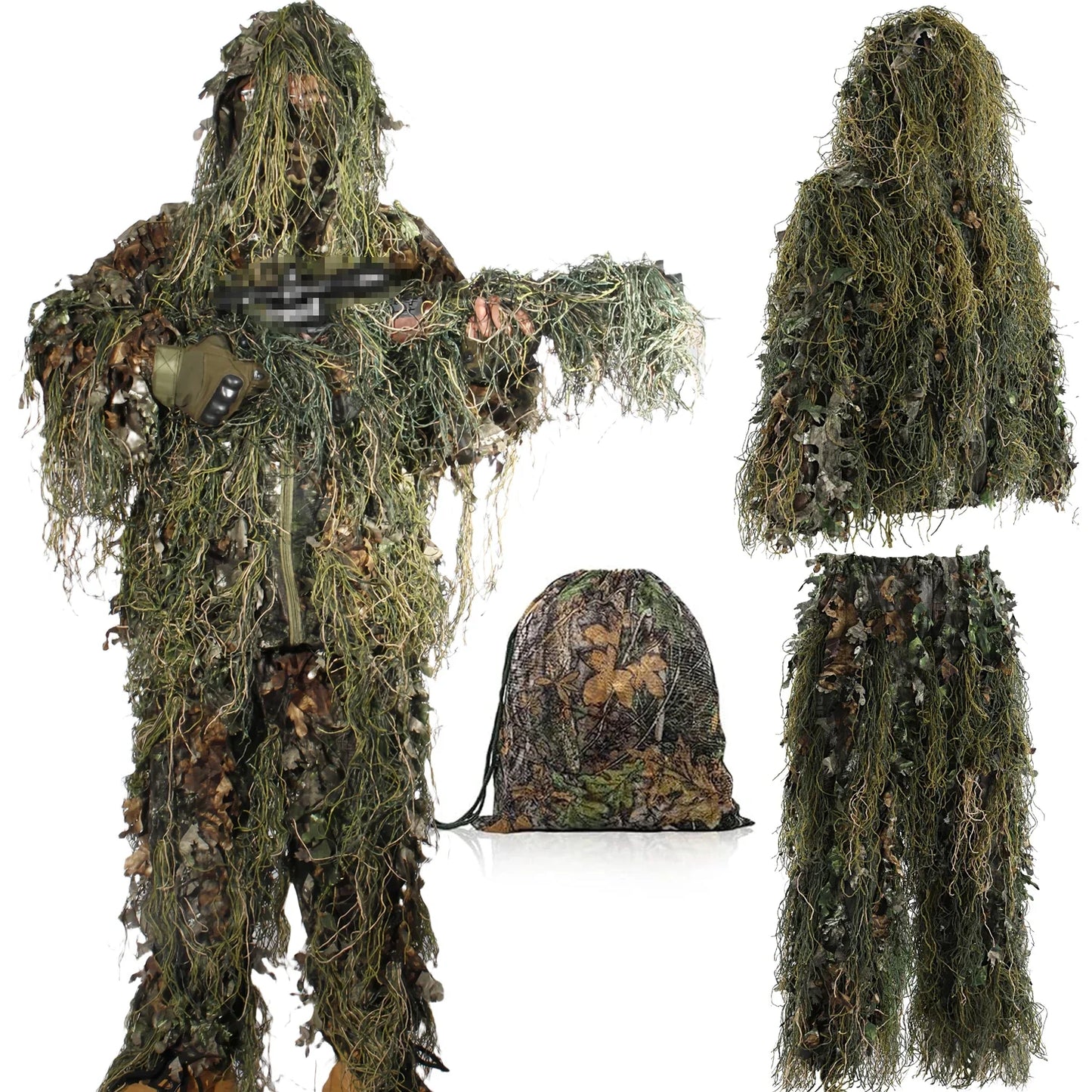 JOAXOR 3D Ghillie Suit - Leafy Woodland Camouflage Hunting Suit for Men, Outdoor Stealth & Tactical Gear
