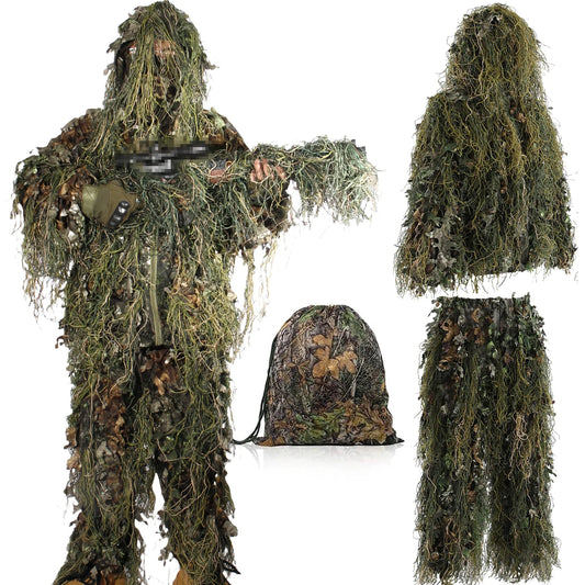 JOAXOR 3D Ghillie Suit - Leafy Woodland Camouflage Hunting Suit for Men, Outdoor Stealth & Tactical Gear