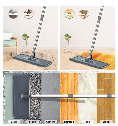 Hands-Free Flat Floor Mop & Bucket Set — Professional Home Cleaning System with Washable Microfiber Pads for Hardwood Floors