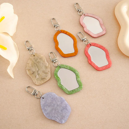 Mini Resin Makeup Mirror Keychain - Irregular Portable Touch-Up Mirror Bag Charm for Purses & Backpacks