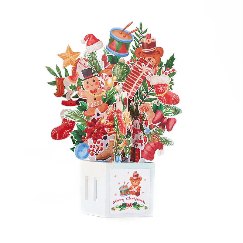 3D Christmas Tree Greeting Card – Cat Xmas Pop-Up Postcard with Envelope
