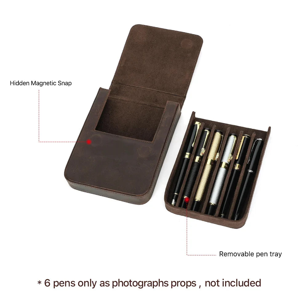 CONTACT'S FAMILY Handmade Leather Fountain Pen Case: Retro Holder Pouch for Men & Women - Organizer for School or Office