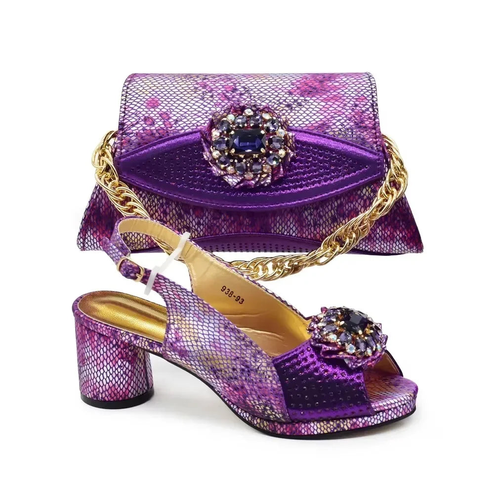 Women’s Purple Italian Shoe & Bag Set - Elegant Heeled Party & Wedding Accessories