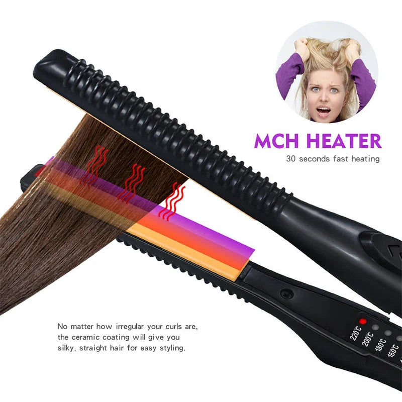2-in-1 Ceramic Hair Straightener & Curler - Professional Flat Iron for Short Hair, Women, Men & Beard Styling