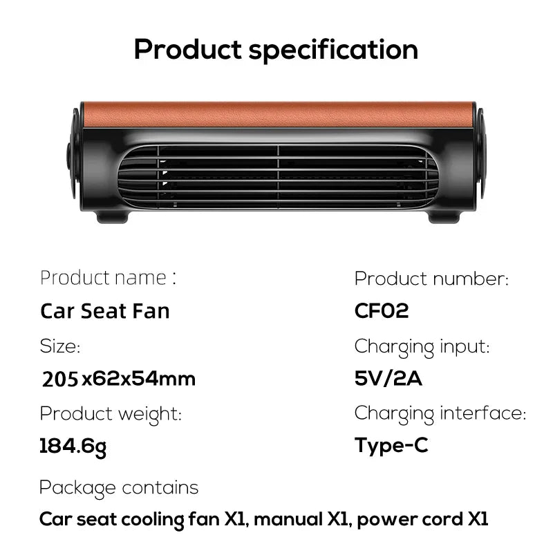 Vissko Portable Car Seat Fan – USB-Powered Headrest Cooling Air Fan with Adjustable Strap for Front & Rear Seats