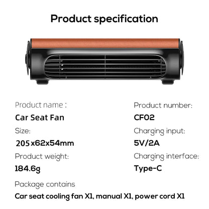 Vissko Portable Car Seat Fan – USB-Powered Headrest Cooling Air Fan with Adjustable Strap for Front & Rear Seats