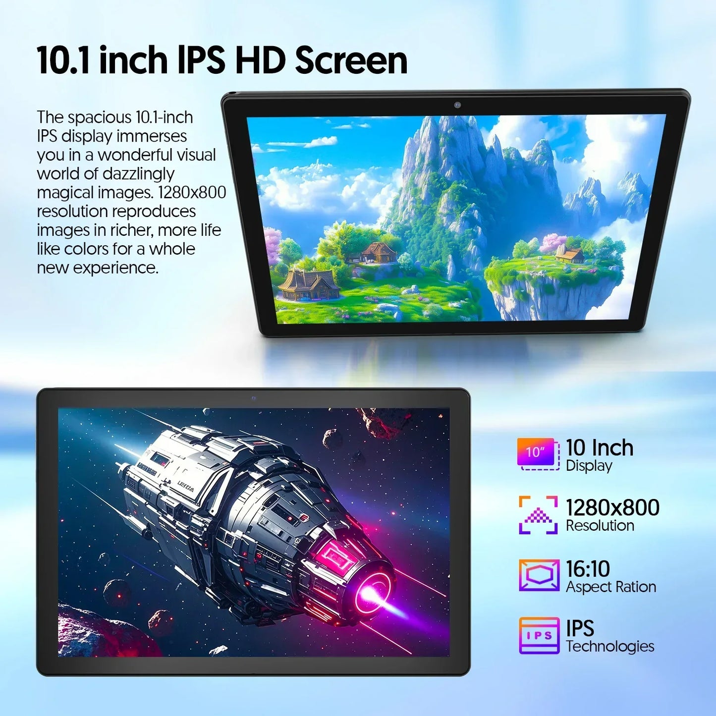 BAKEN 10″ Android 15 Tablet — Quad-Core, 12GB RAM + 64GB Storage, 5G WiFi, 1280×800 Display, Dual Cameras