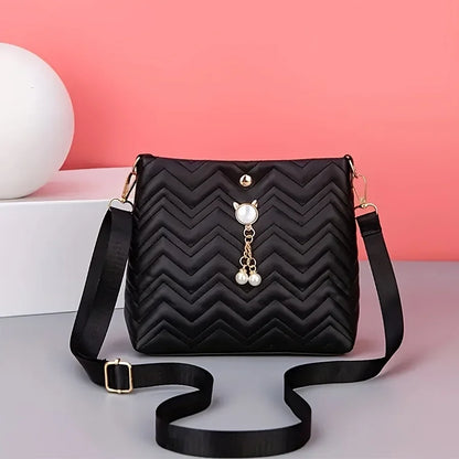 Women's Quilted Crossbody Bag - Cat Pearl Pendant Shoulder Purse Elegant Handbag for Gifts & Daily Style