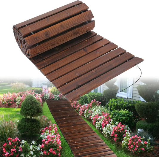 Wooden Garden Pathway - Roll-Out Outdoor Walkway for Patio, Beach, Backyard, Weddings & Events