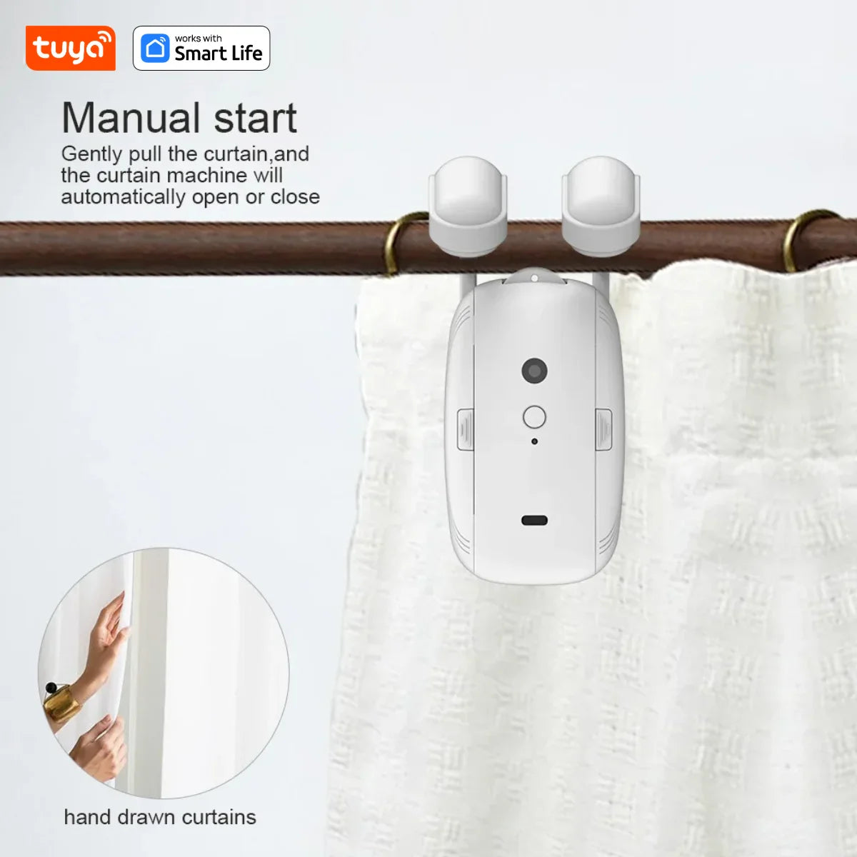 Tuya Smart Curtain Robot Motor — Roman Rod Track, App & Remote Remote Control, Single/Double, Works with Tuya Gateway