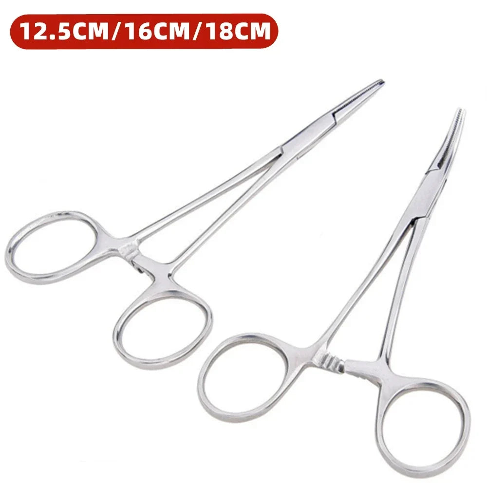 Stainless Steel Hemostatic Forceps - Locking Surgical Clamps with Curved & Straight Tip Pliers