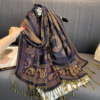 Luxury Autumn Cashmere Pashmina Shawl – Warm Winter Scarves for Women, Printed Cotton Foulard Stole Scarf 2023