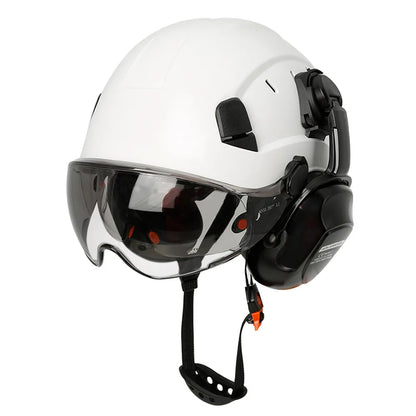CE Certified Construction Safety Helmet with Built-In Visor, Goggles, Earmuffs - ANSI Standard Engineer Hard Hat for Industrial Head Protection