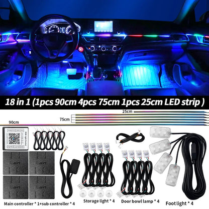6/10/14/18 in 1 RGB LED Car Ambient Light - APP Controlled Acrylic Interior Atmosphere Strip with 64/213 Color Symphony Lighting