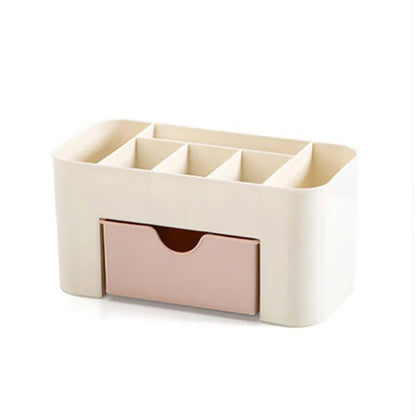 Acrylic Makeup Organizer Box - Cosmetic Storage Drawer with Lipstick, Brush & Cotton Swab Holder
