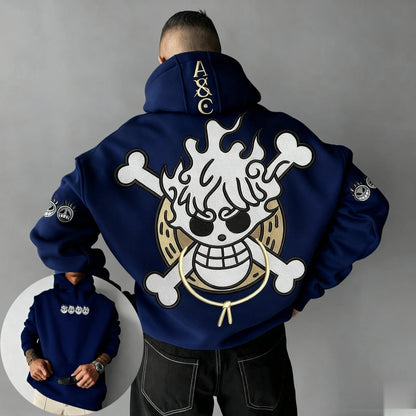 Oversized One-Piece Anime Hoodie — Unisex Cartoon Graphic Pullover Sweatshirt, Streetwear Casual Y2K Autumn Winter Fashion