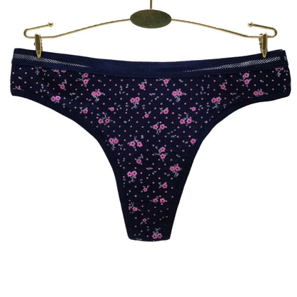 5 Pcs Women’s Cotton Thong Panties Set - Sexy Dot Star Print G-String Tanga Lingerie Intimate Underwear