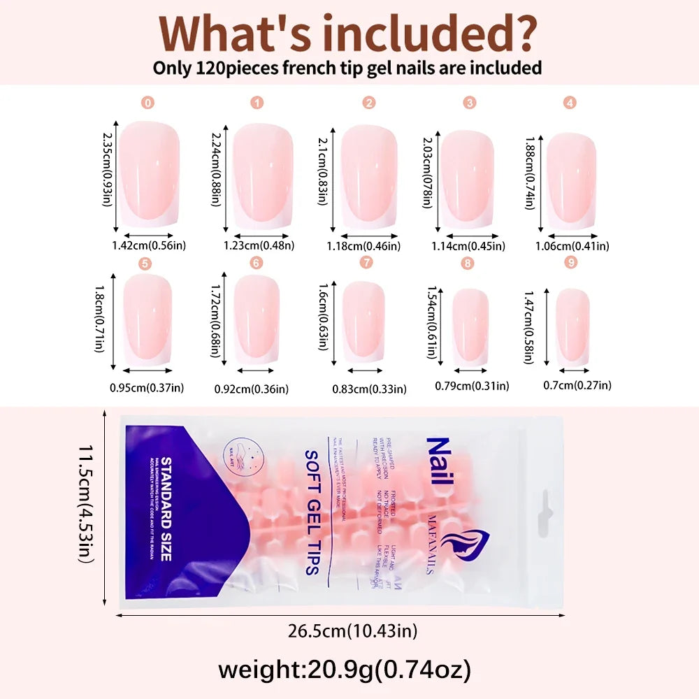 120pcs Pink French Press On Nails - Glossy Short Square Coffin Full Cover Acrylic Nail Tips