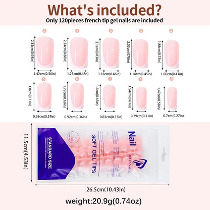 120pcs Pink French Press On Nails - Glossy Short Square Coffin Full Cover Acrylic Nail Tips