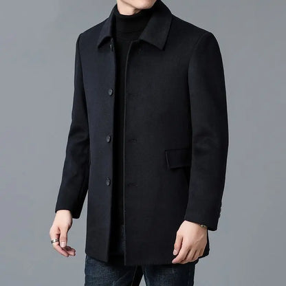 Men's Woolen Windbreaker Coat - Double-Sided Medium-Length Lapel Jacket for Four-Season Wear