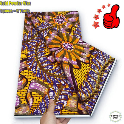 2026 African Real Wax Fabric - 100% Cotton Ankara Glitter Gold Print Batik Pagne for Women’s Fashion & Sewing
