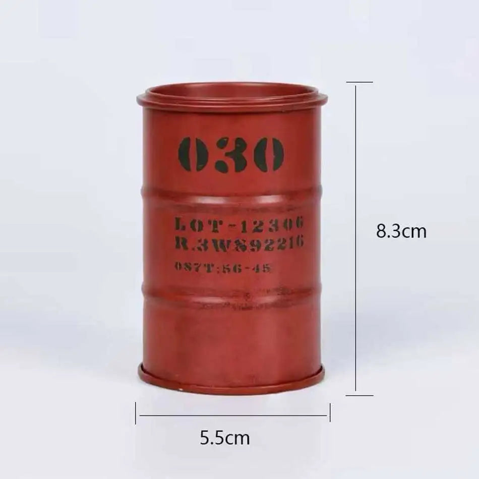 Iron Mini Oil Drum Model – Chemistry Car Desktop Decoration & Storage Box War Games Scene Toy for Boys