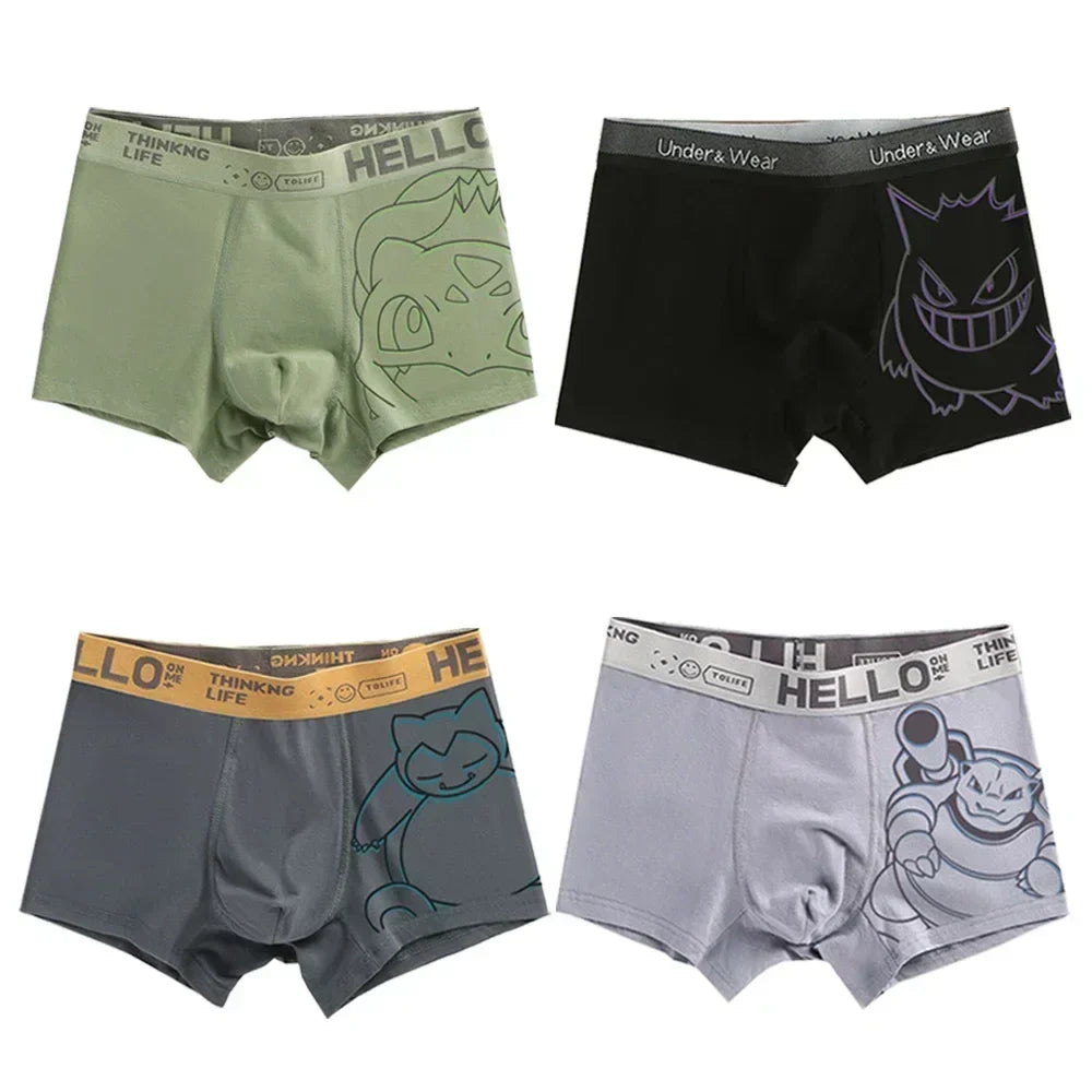 Pokemon Anime Men's Boxer Briefs — Charmander, Charizard, Bulbasaur, Gengar & Pikachu Antibacterial Underwear Shorts Gift