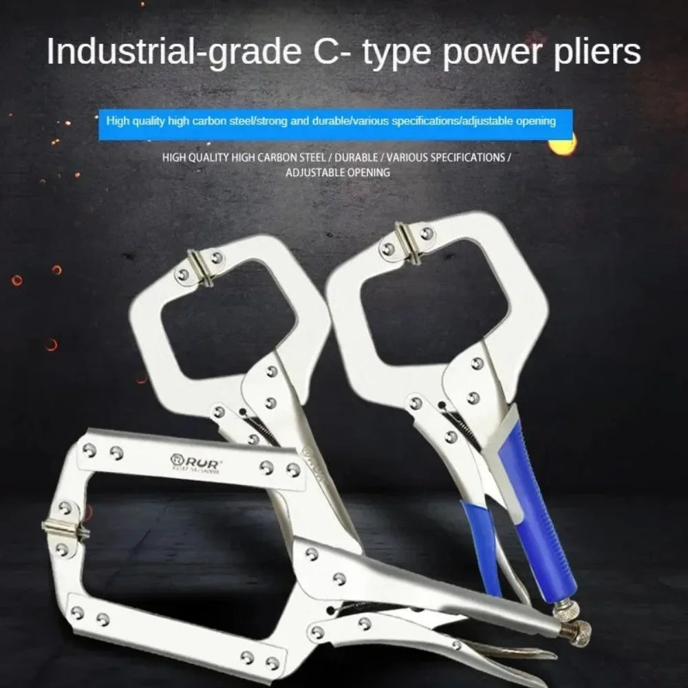 RUR Heavy-Duty C-Type Locking Pliers - Multi-Function Industrial Clamps for Woodworking & Repairs