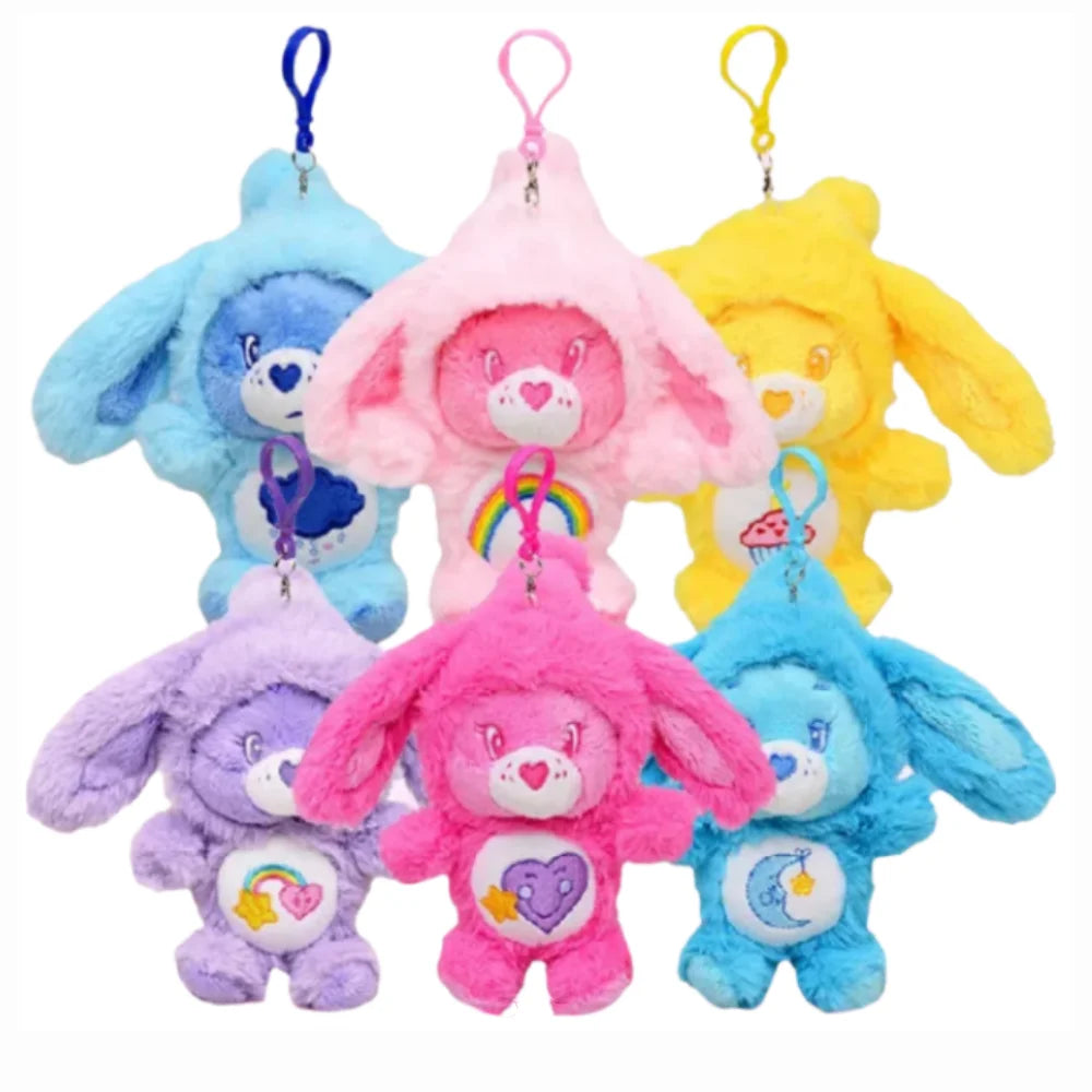 Care Bears Plush Keychain - 17cm Rabbit Ear Hood Furry Cartoon Bag Charm