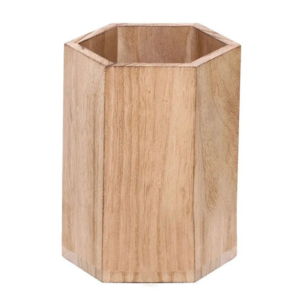 Wooden Pen Holder Organizer - Large Capacity Desktop Storage Box for Pencils & Office Supplies