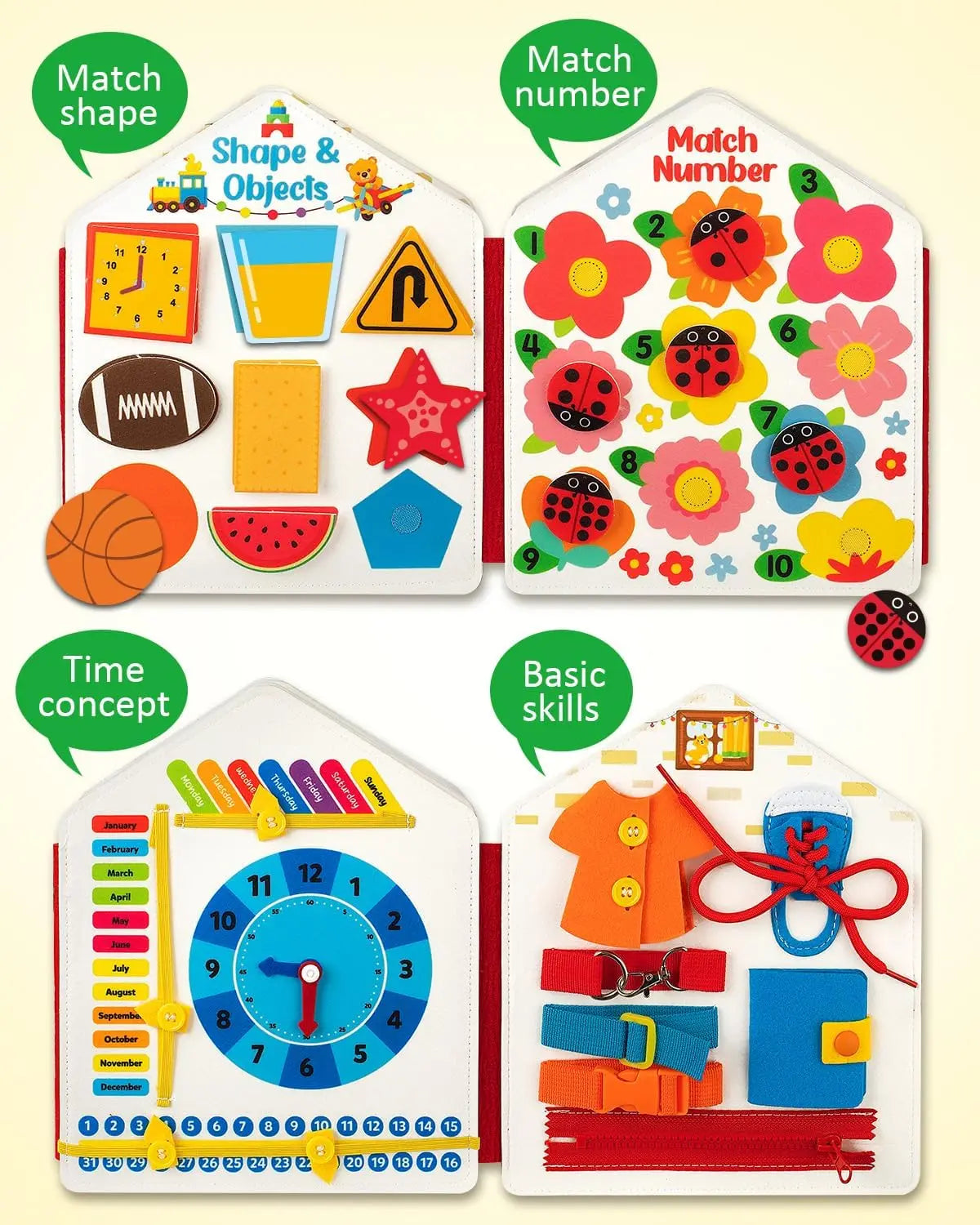 Toddler Felt Montessori Busy Book – Sensory Activity Boards, Fine Motor Skills, Quiet Book Educational Toy for Preschool