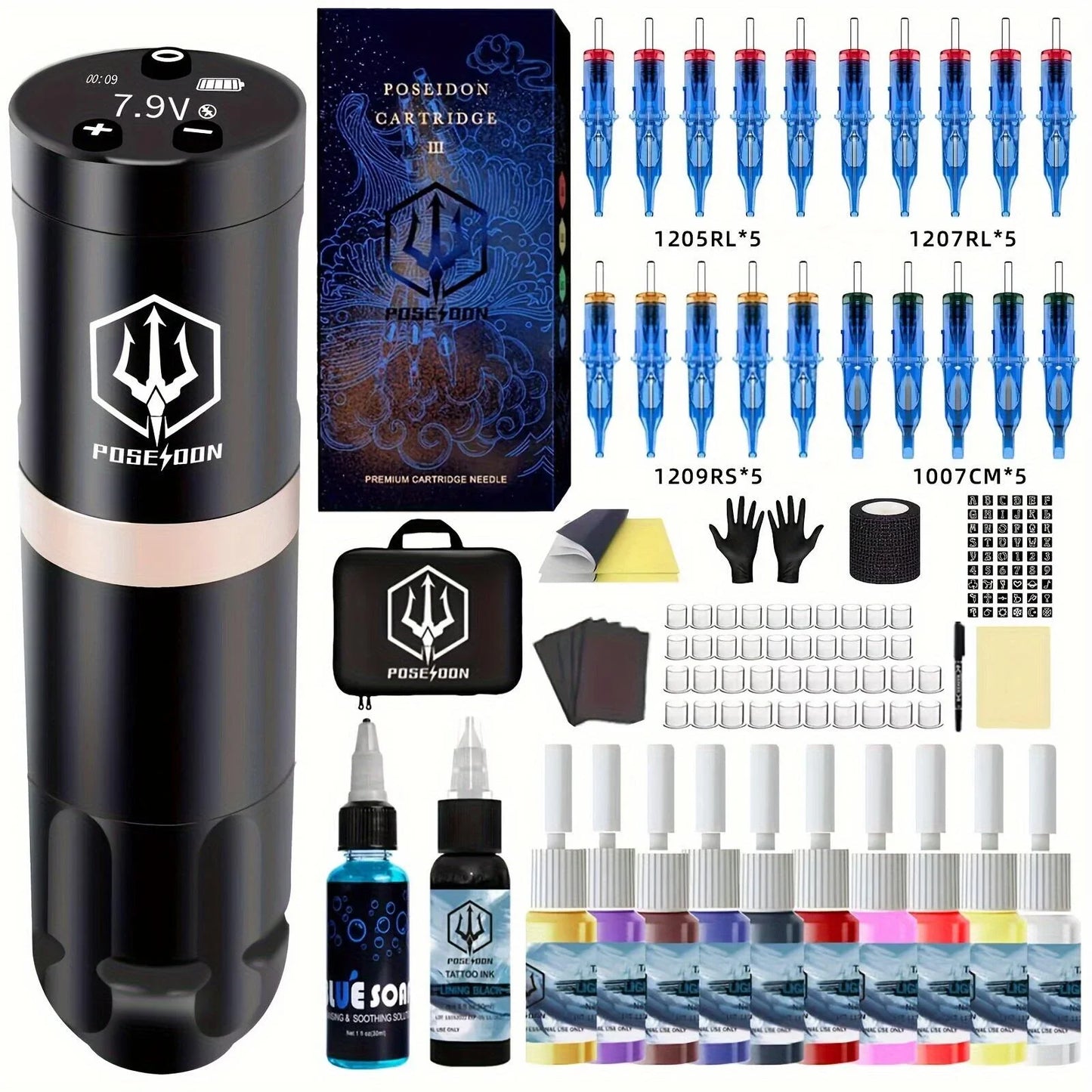POSEIDON Wireless Rotary Tattoo Pen Set – High-Quality Coreless Motor Machine Kit for Professional Tattoo Artists