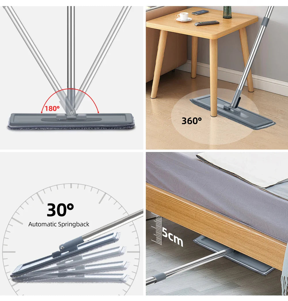 Hands-Free Flat Floor Mop & Bucket Set – Professional Home Cleaning System with Washable Microfiber Pads for Hardwood