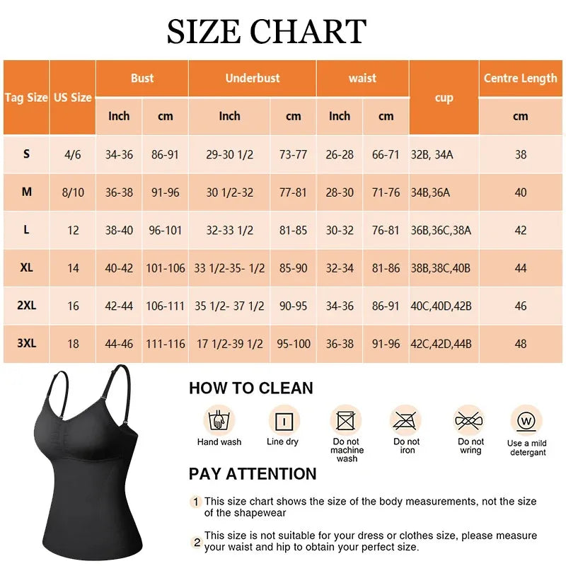 Women’s 2-in-1 Tummy Control Shapewear - Padded Bra Compression Body Shaper Cami Tank Top