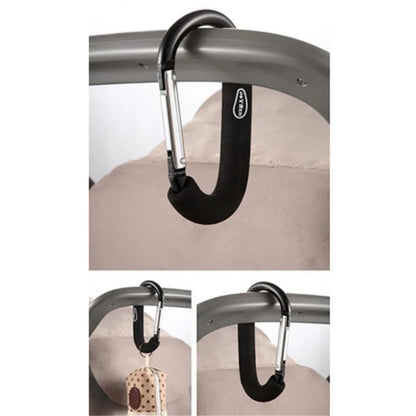 Heavy Duty Stroller Hooks - Foam Handle Carabiner Clips with D-Ring Snap for Bags, Groceries & Organizer Storage