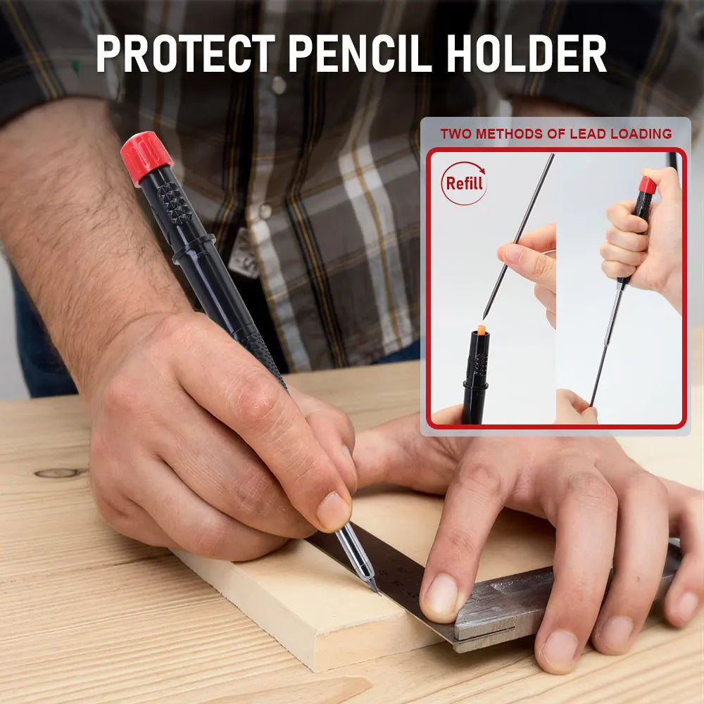 2Pcs Carpenter Mechanical Pencil Set - 54mm Long Reach Woodworking Marking Tool with Lead Box
