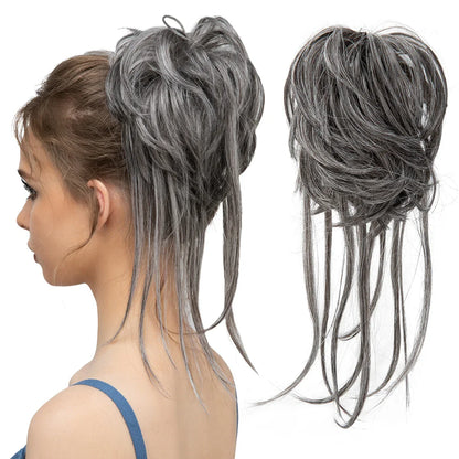 Synthetic Elastic Messy Bun Hairpiece – Curly Scrunchie Chignon, Black, Blonde, Brown Updo Donut for Women, Natural Fake Hair