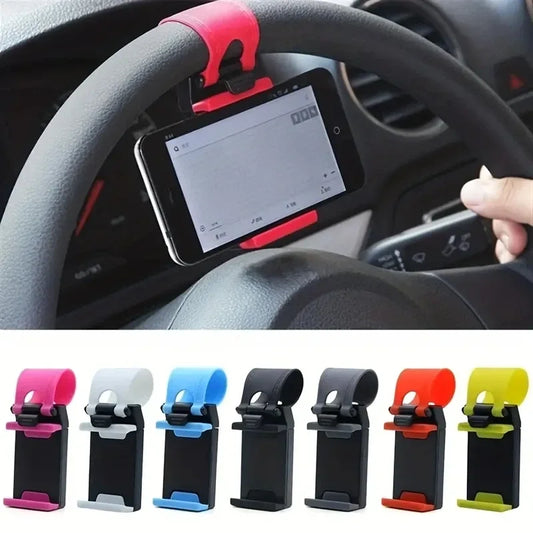 Universal Car Phone Holder - Adjustable Steering Wheel & Dashboard Navigation Mount