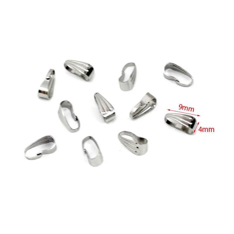 50PCS Stainless Steel Pendant Bail Connectors - Pinch Bail Clasp Clips for DIY Jewelry Making & Necklace Charms