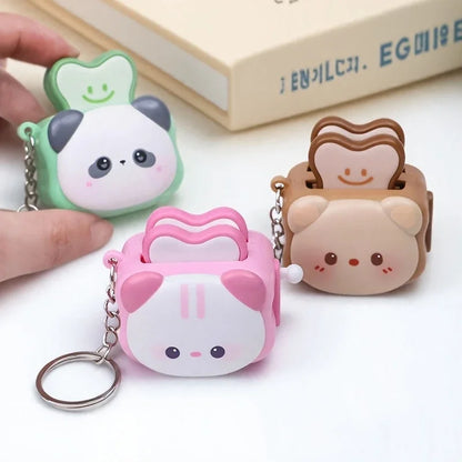 Cute Panda Bread Machine Keychain - Cartoon Stress-Relief Accessory, Creative Small Gift & Bag Charm
