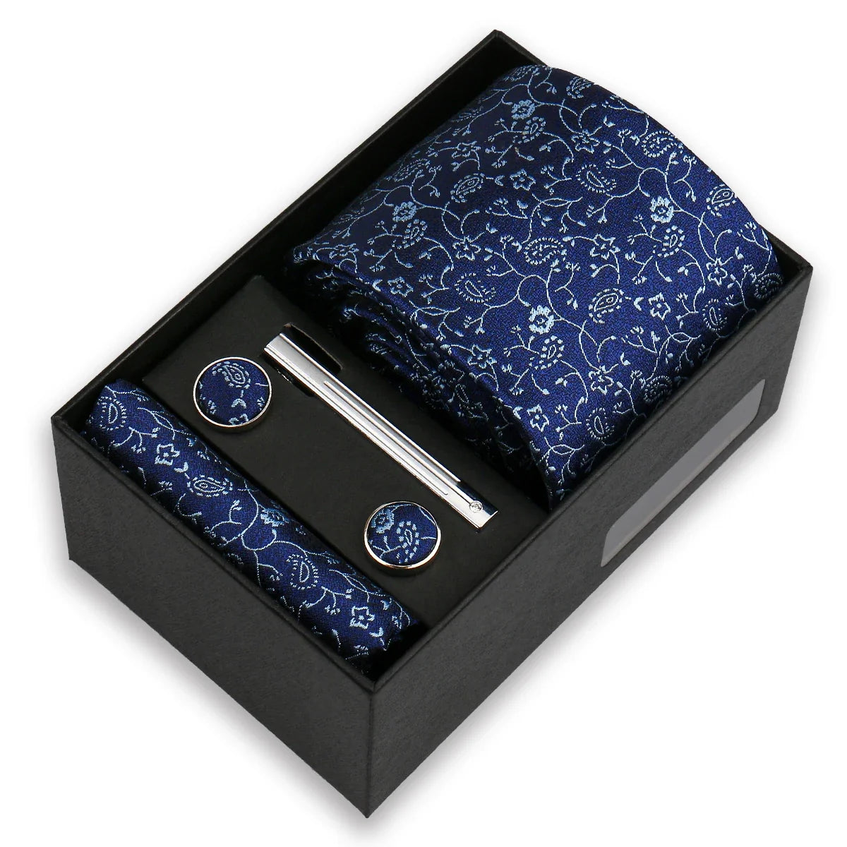 Men’s Fashion Tie Set Gift Box - 8cm Necktie with Handkerchief Cufflinks & Clip for Formal Business Suit Accessories