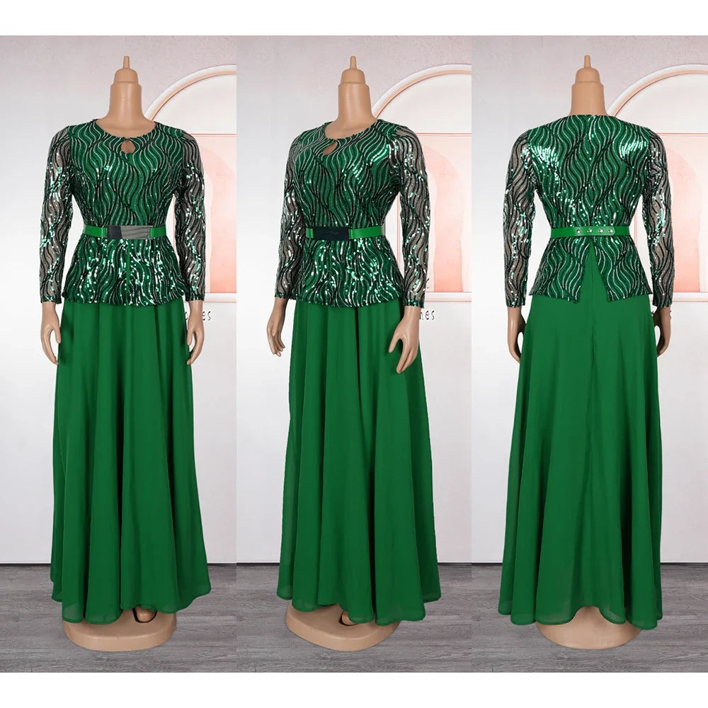 2026 African Dashiki Sequin Dress - Plus Size Ankara Wedding & Party Maxi Gown