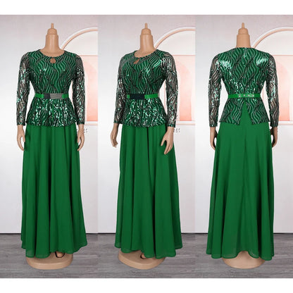 2026 African Dashiki Sequin Dress - Plus Size Ankara Wedding & Party Maxi Gown